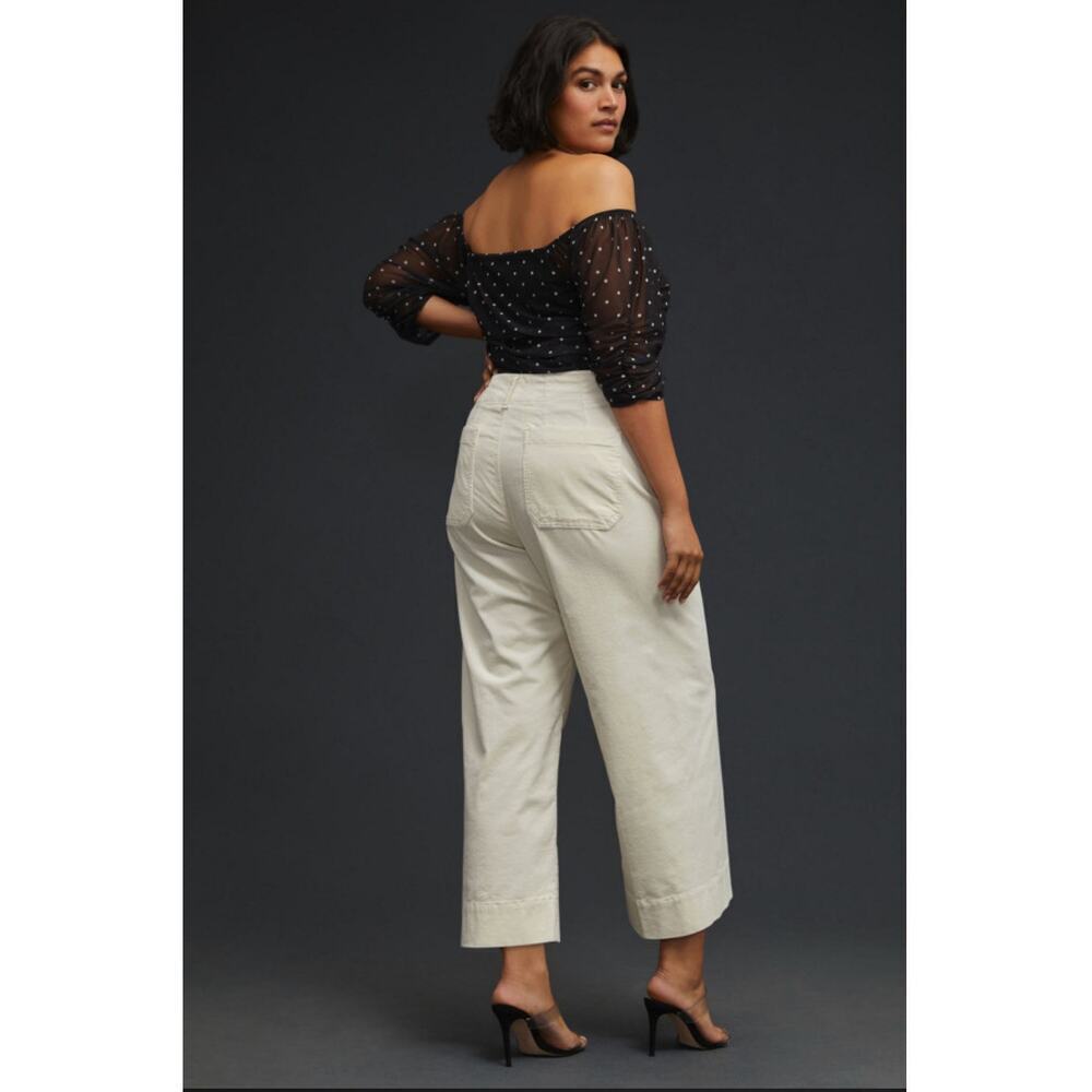 Colette Cropped Wide-Leg Corduroy Pants Ivory White Women's Size 31p - Picture 3 of 6